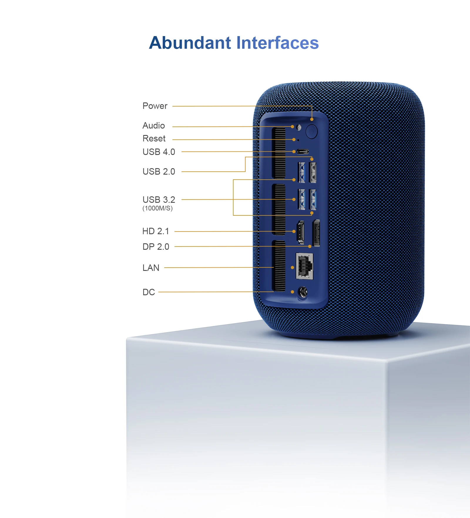 The Chatreey EXR1 features a single USB4.0 port, 2 USB2.0 ports, 2 USB3.2 ports, a DP+HDMI interface, and an Ethernet port + DC power port.