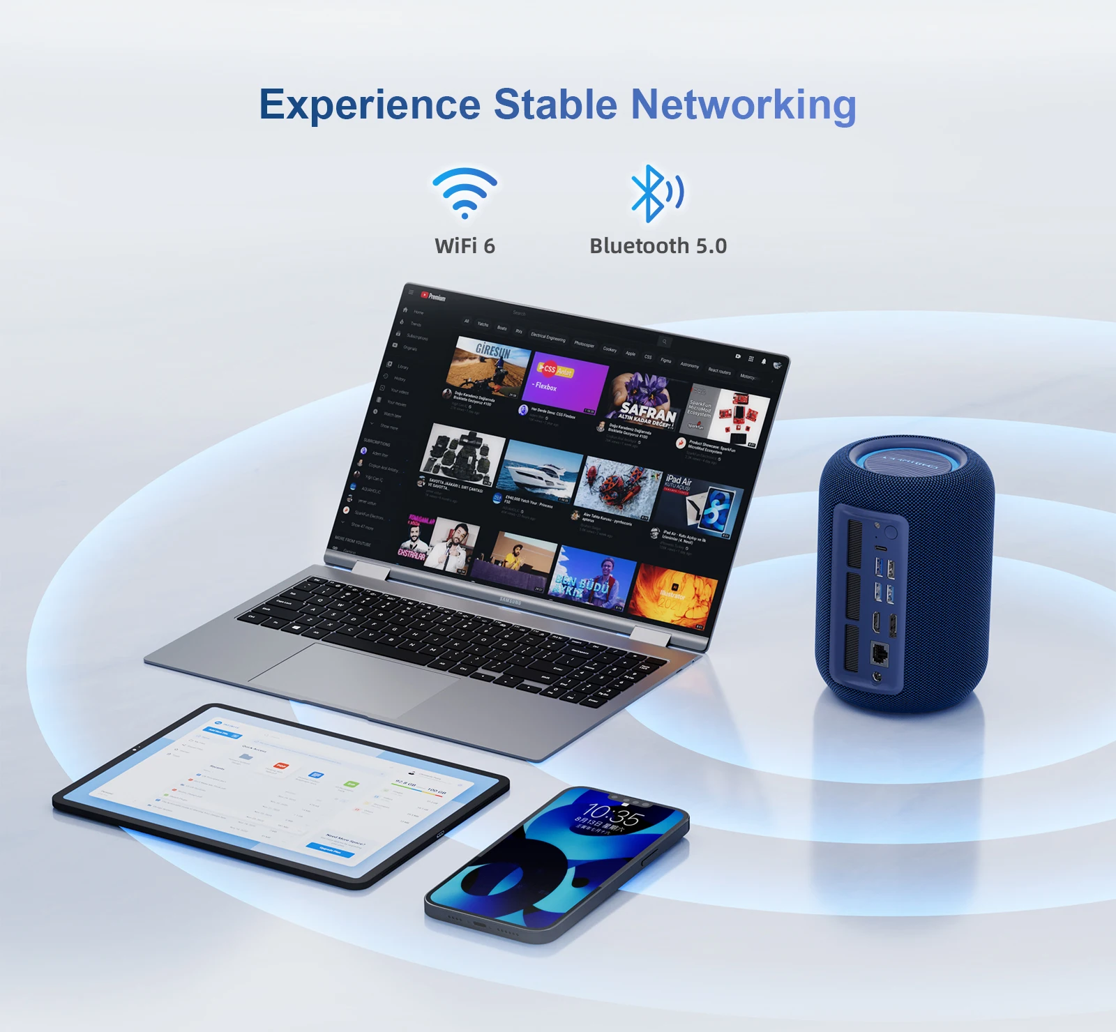 Chatreey EXR1 mini pc- Connectivity & Wireless: Built-in Wi-Fi 6 and Bluetooth 5.0 for stable, low-latency wireless connectivity, catering to both work and entertainment needs.