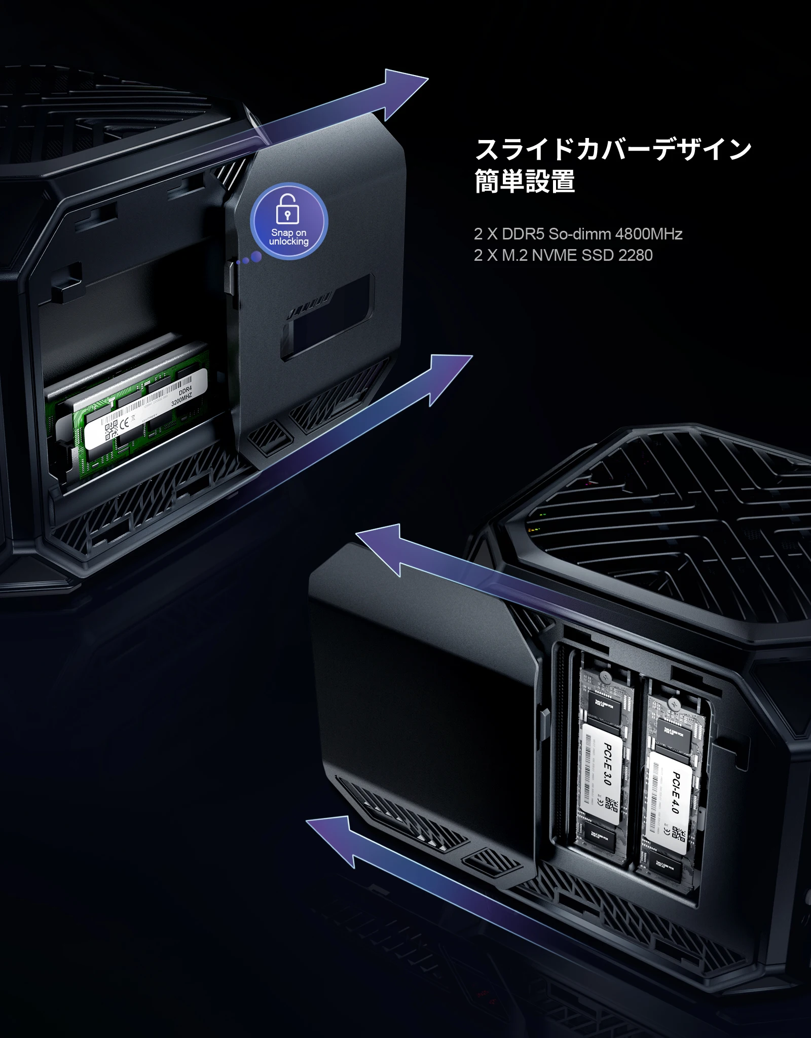 Chatreey TANK Mini PCは、Intel 12コア 13900HKプロセッサーを搭載し、RTX 4060 8Gグラフィックスメモリーを備えています。内蔵のWiFi6とBluetooth 5.0に加え、PCIE3.0およびPCIE 4.0のソリッドステートドライブ、DDR5デュアルチャネルストレージをサポートし、HDMIポート2つ、Type-Cポート1つ、DPポート1つを搭載、4画面表示に対応します。