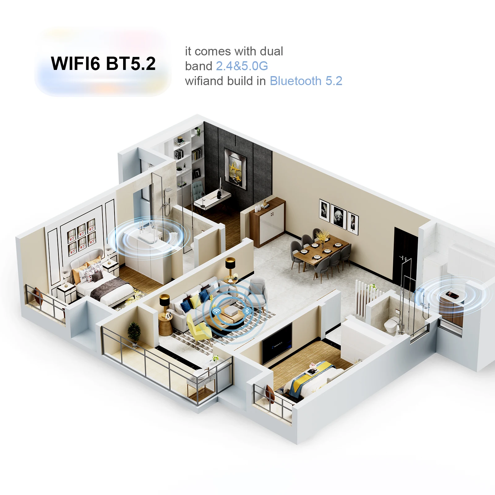 T8 Mini PC, equipped with WIFI6 and BT5.2 for a more stable network connection.